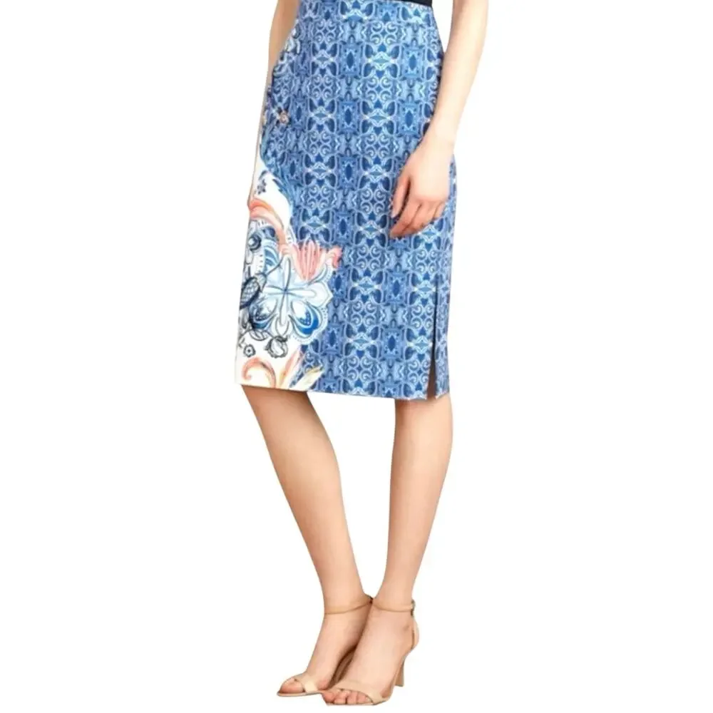 ANTHRO moulinette Souers Women’s blue pattern straight skirt Size 6